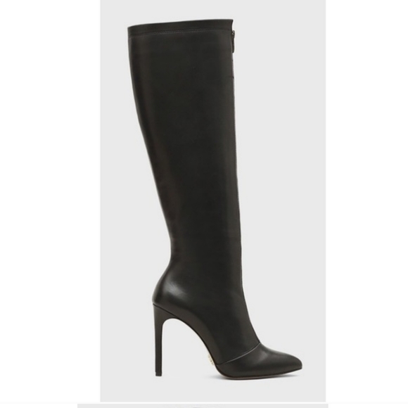 NEW Pour La Victoire Ozara Tall Knee Front Zip Black Leather Boots Size 10 - Picture 3 of 8